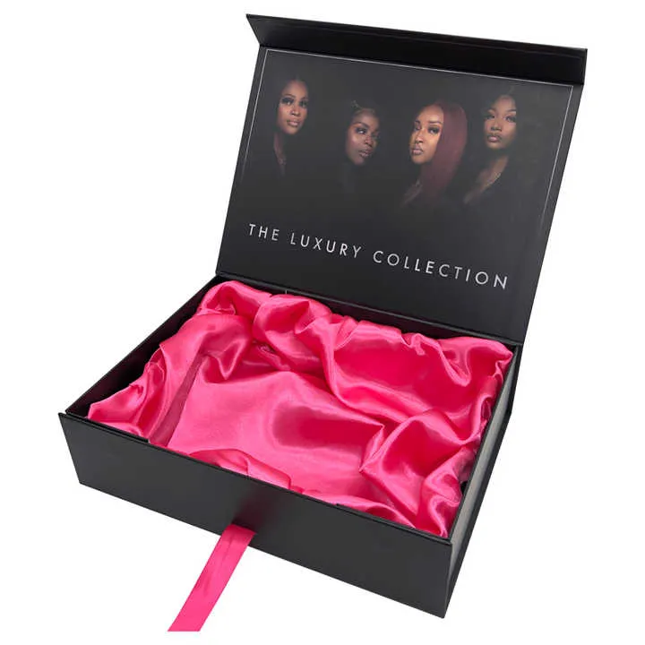 مخصص شعار الفاخرة الشريط علبة إطالة الشعر . Custom Logo Luxury Ribbon Hair Extension Box