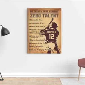 10 Things That Require Zero Talent Canvas Wall Art, Valentine Birthday Gift For Men Boy Who loves Baseball, Personalized Name Home room Decoration.