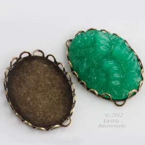 b9-2213-Oxidized brass lace-edge setting for 25x18mm cabochon. 4 pcs