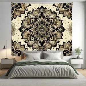 Bohemian GoldenBeige Indian Mandala Tapestry Psychedelic Wall Hanging Boho Decor