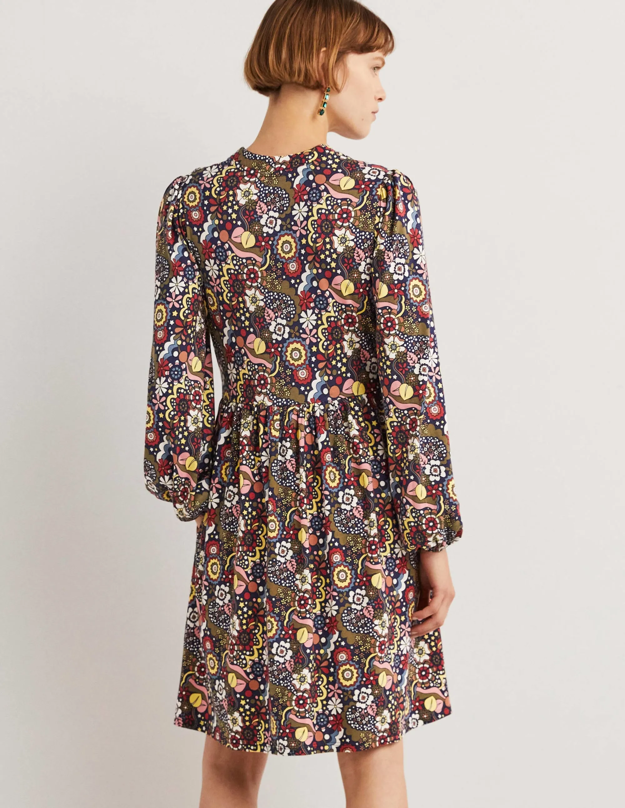 Button Through Jersey Dress-Multi, Paradise Swirl