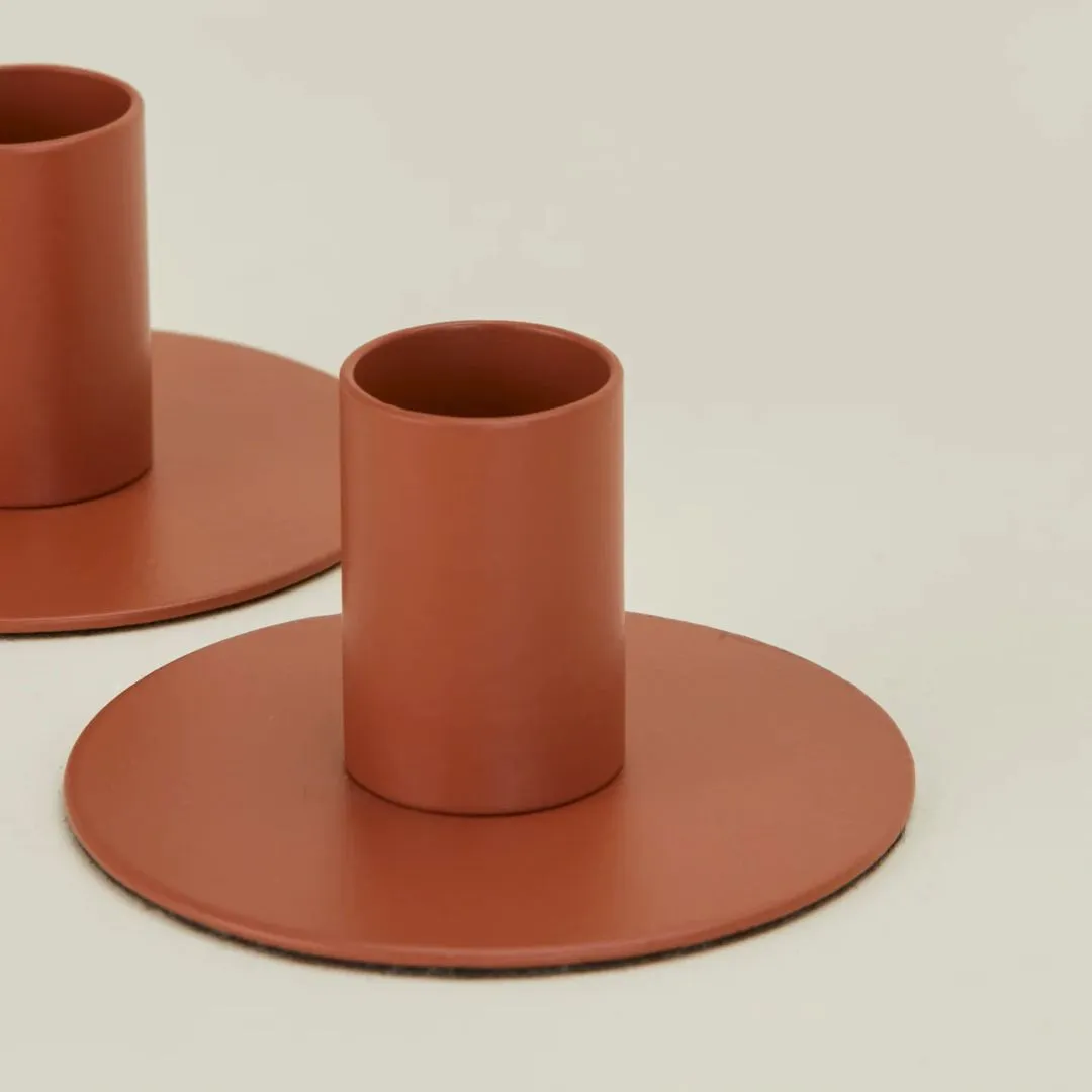 Essential Metal Candle Holders Set of 2 (Terracotta)