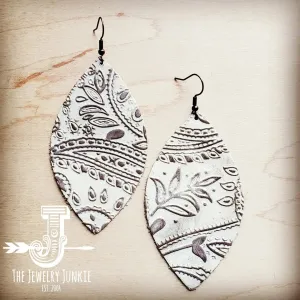 Genuine Leather Oval Earring in Oyster Paisley