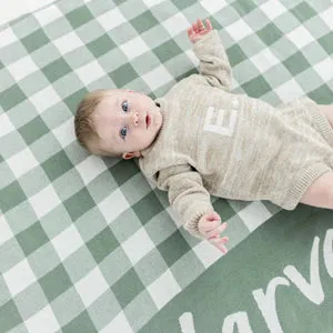 Gingham Name Blanket - Lily Pad; Letter: Ivory