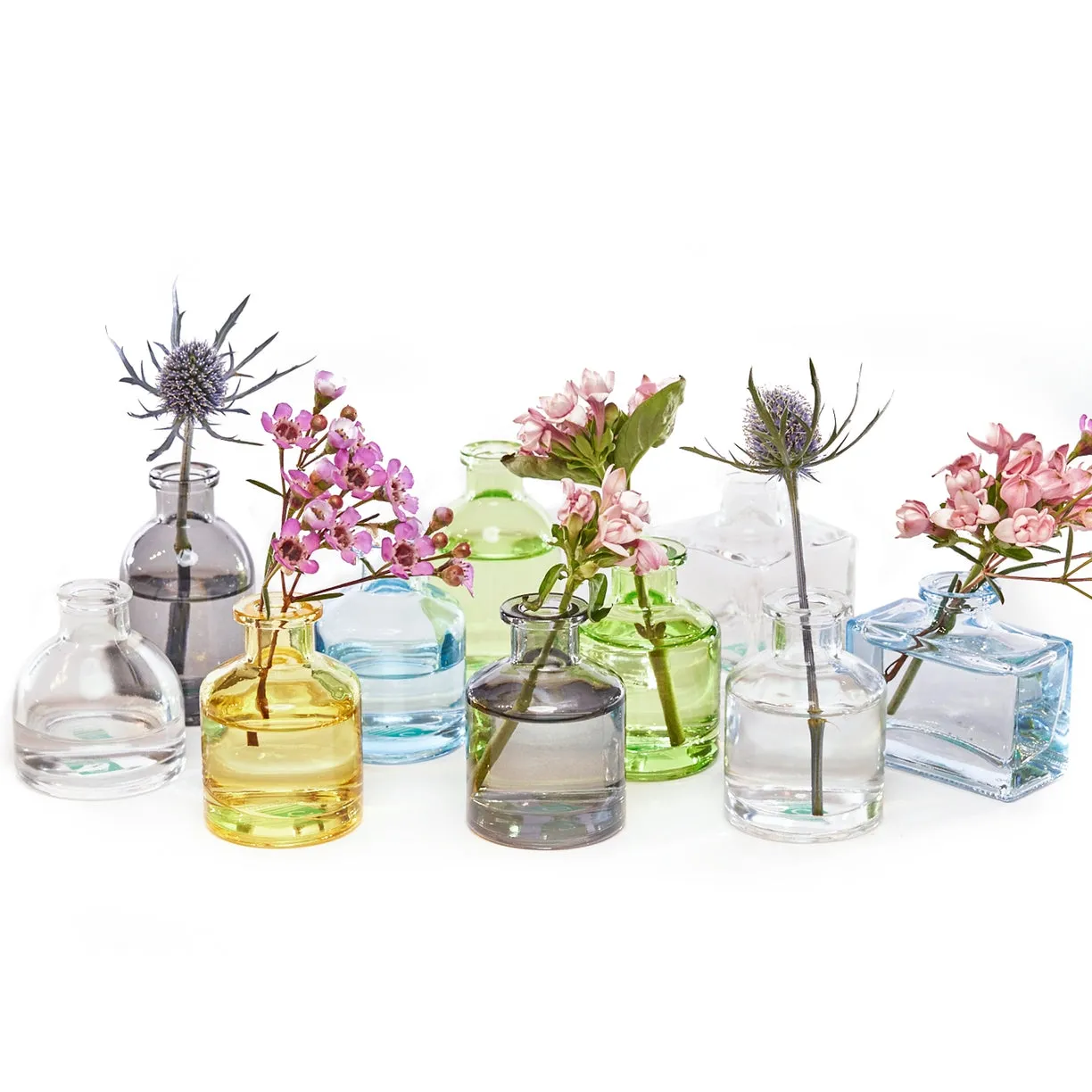 Mini Glass Bottle Bud Vase - Blue Green