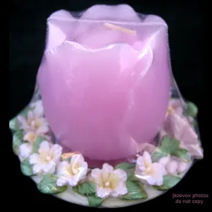 NEW PINK ROSE FLOWER CANDLE CERAMIC Display Floral Flowers HOLDER BASE DISH PLATE SET