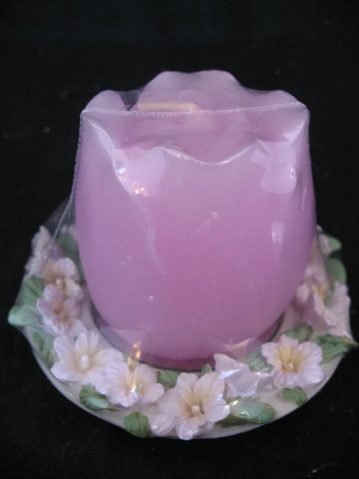 NEW PINK ROSE FLOWER CANDLE CERAMIC Display Floral Flowers HOLDER BASE DISH PLATE SET