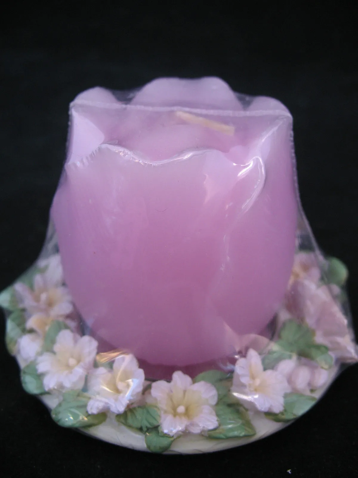 NEW PINK ROSE FLOWER CANDLE CERAMIC Display Floral Flowers HOLDER BASE DISH PLATE SET