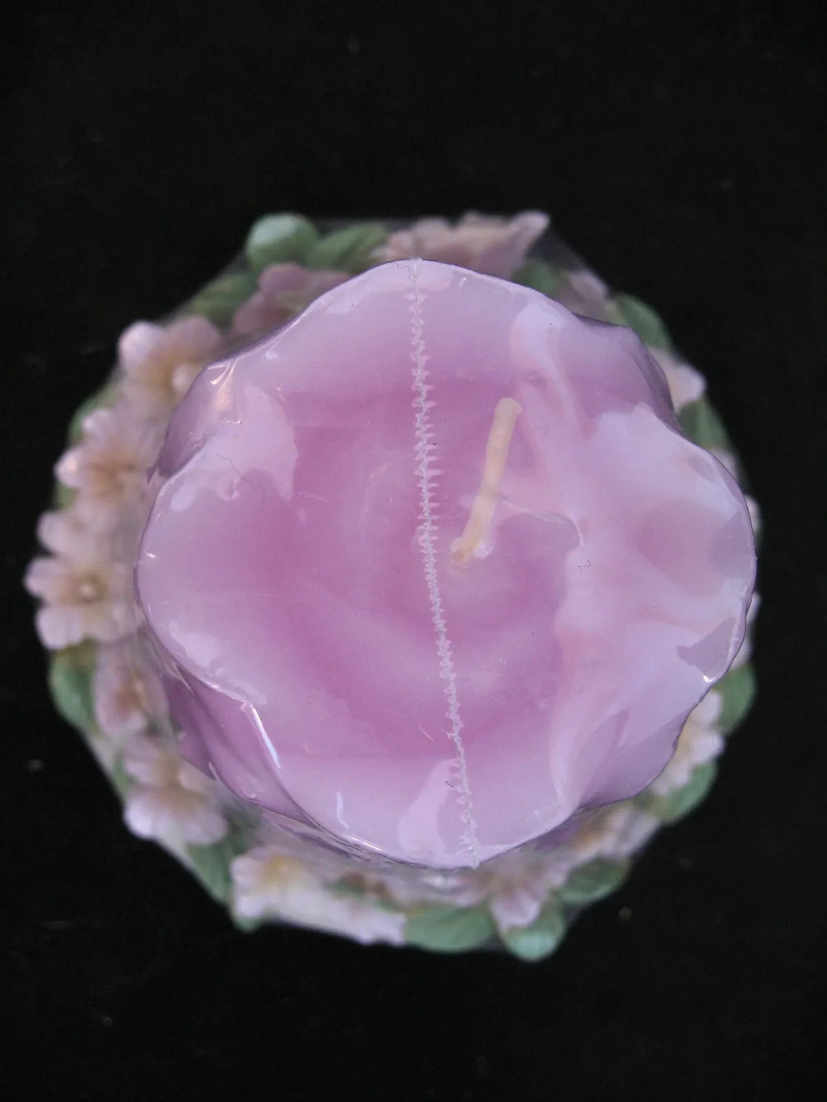 NEW PINK ROSE FLOWER CANDLE CERAMIC Display Floral Flowers HOLDER BASE DISH PLATE SET