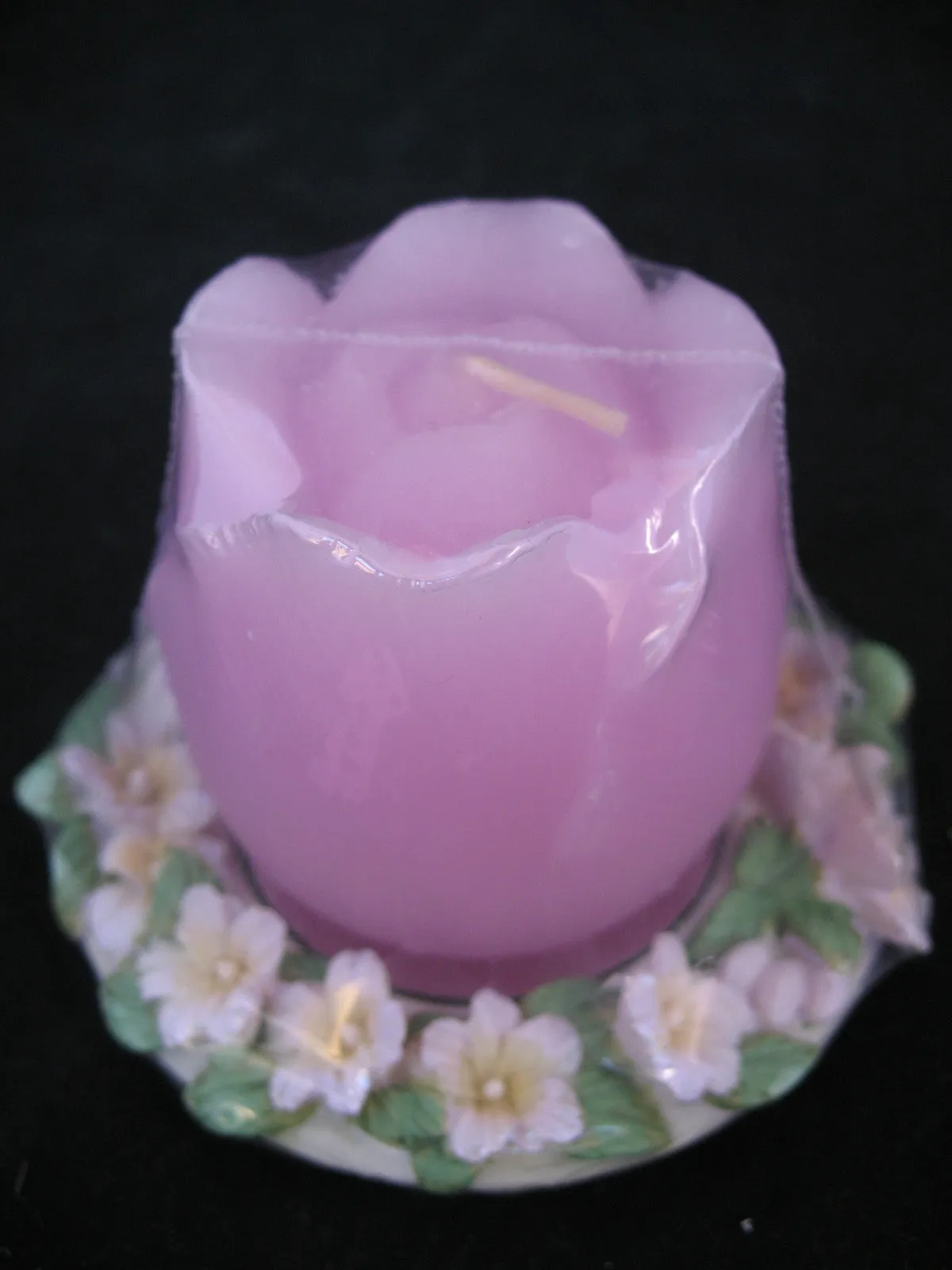 NEW PINK ROSE FLOWER CANDLE CERAMIC Display Floral Flowers HOLDER BASE DISH PLATE SET