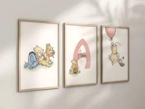 Personalized Set of 3 Classic Winnie-the-Pooh Nursery art prints, Gender Neutral, Winnie-the-Pooh inspirational quotes, new baby gift, 133