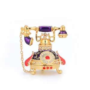 QIFU Vintage Purple Telephone Enameled Trinket Box with Hinged Decorative Collectible Figurine Unique Gift for Home Decor