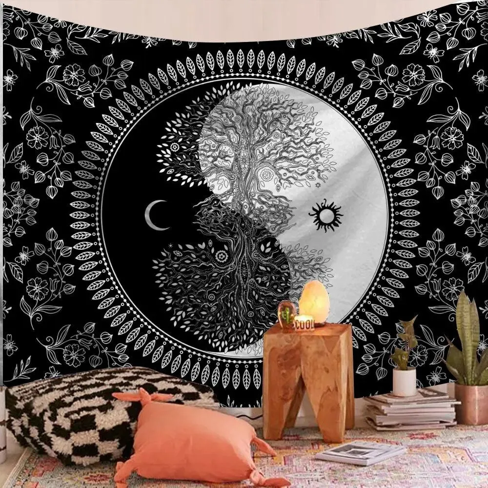 Sun and Moon Indian Mandala Tapestry Psychedelic Wall Hanging Boho Decor