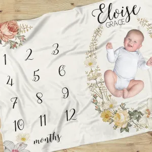 Vintage Earthy Floral Milestone Blanket