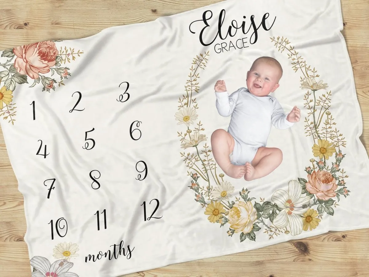 Vintage Earthy Floral Milestone Blanket